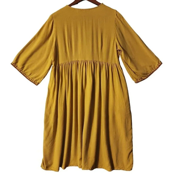 Sangria Dress Women's Large Yellow Embroidered V-Neck Long Sleeve - Picture 4 of 9